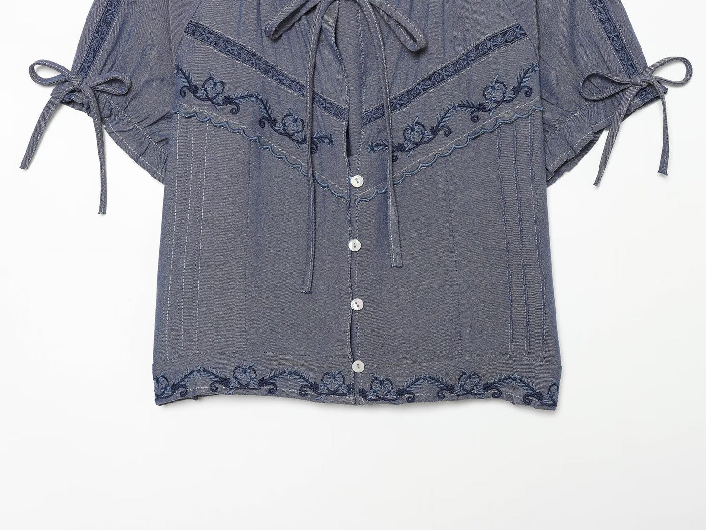 Women's bow decoration embroidered shirt