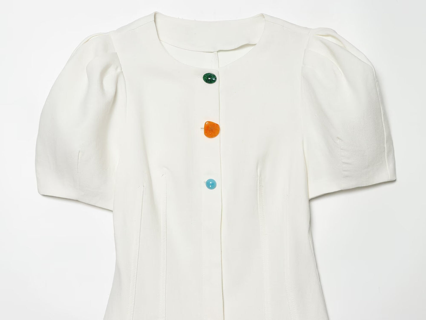 Women's button decoration bubble sleeve mini dress