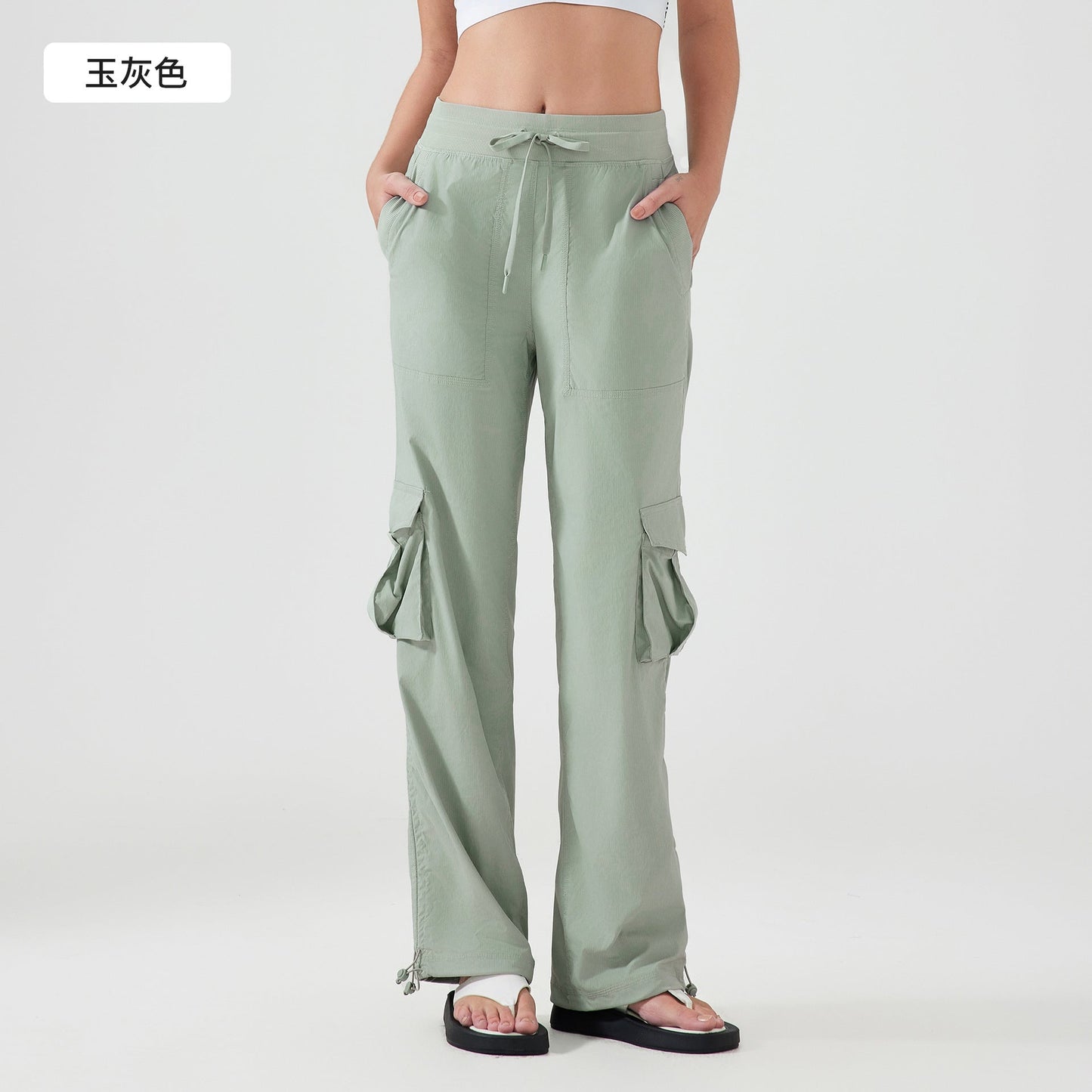 Women's new Joker running lightweight quick-drying multi-pocket wide-leg overalls