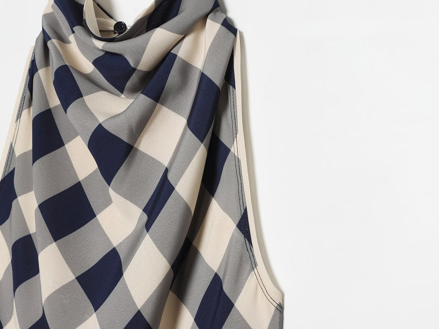 Women's plaid hanging collar MIDI dress