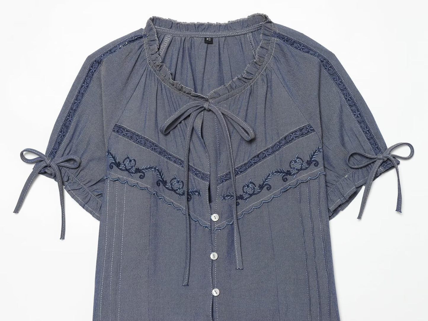 Women's bow decoration embroidered shirt