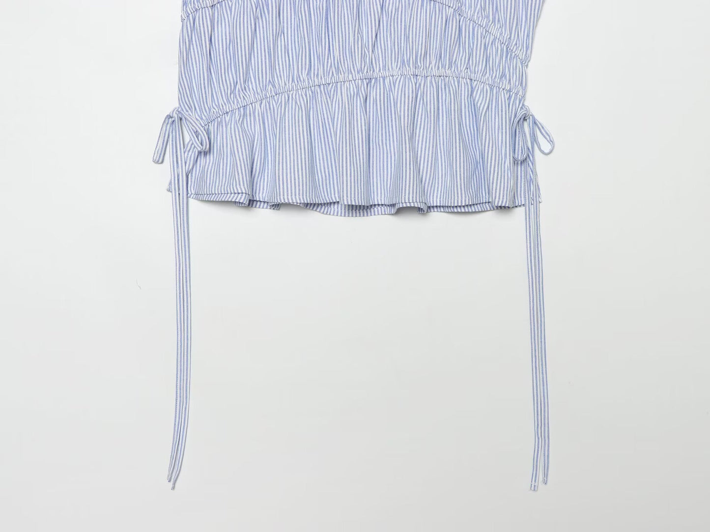 Women's lace up decorative elastic striped top