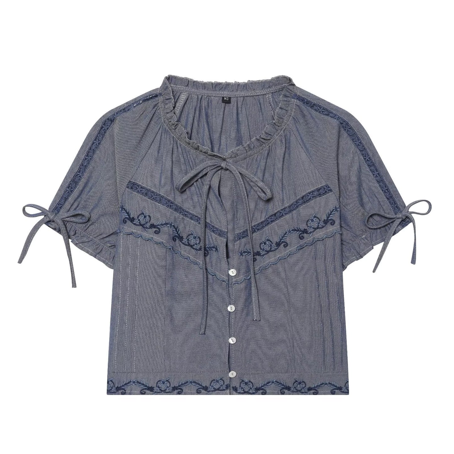 Women's bow decoration embroidered shirt