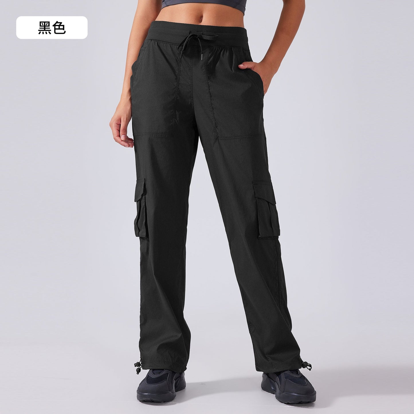 Women's new Joker running lightweight quick-drying multi-pocket wide-leg overalls