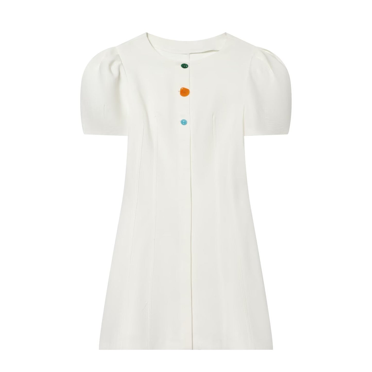 Women's button decoration bubble sleeve mini dress